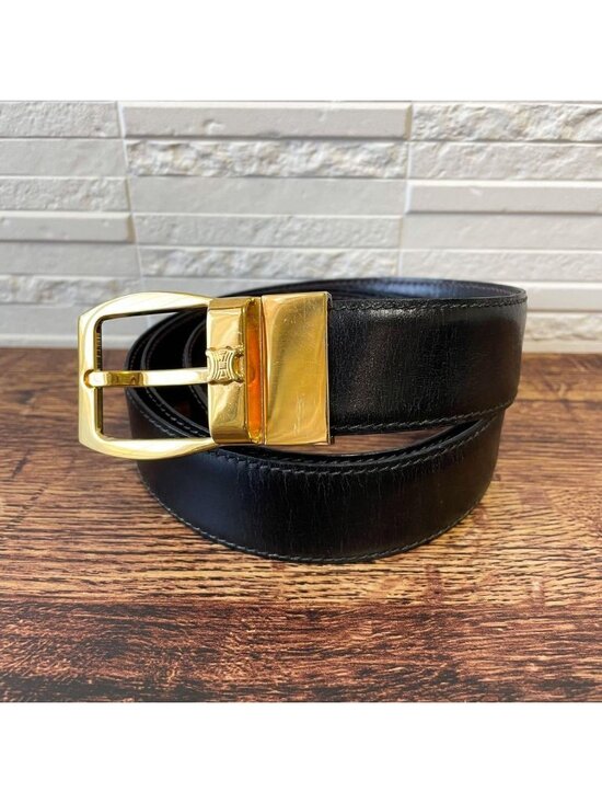 Celine Leather Triomphe Buckle Gold Belt Black main image 6